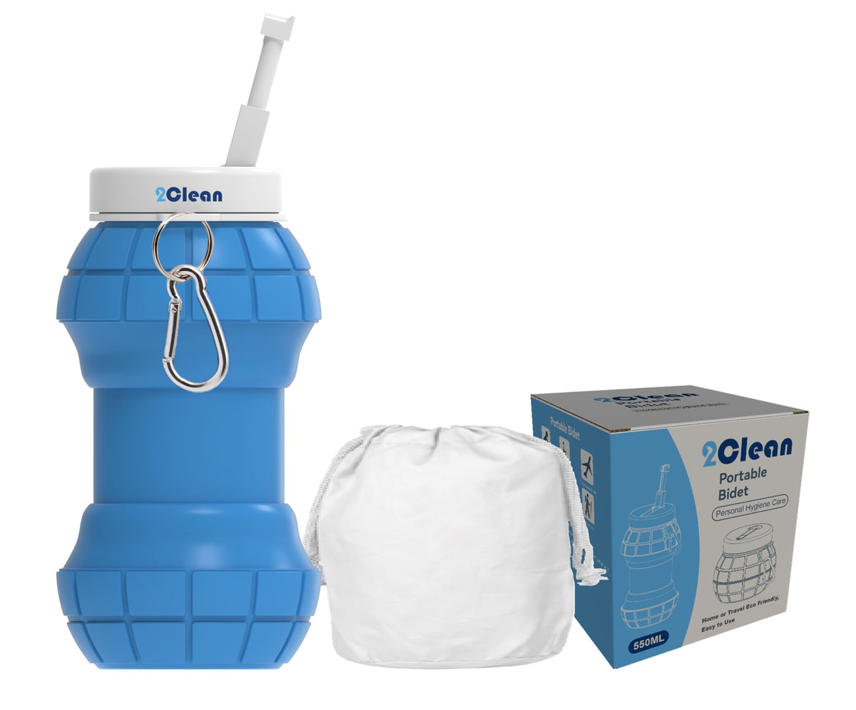 2Clean 550ml Collapsible Portable Travel Bidet – Blue Handheld Peri Bottle