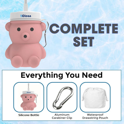 Complete Set with Silicone Bottle, Aluminum Carabiner Clip, and Drawstring Pouch
