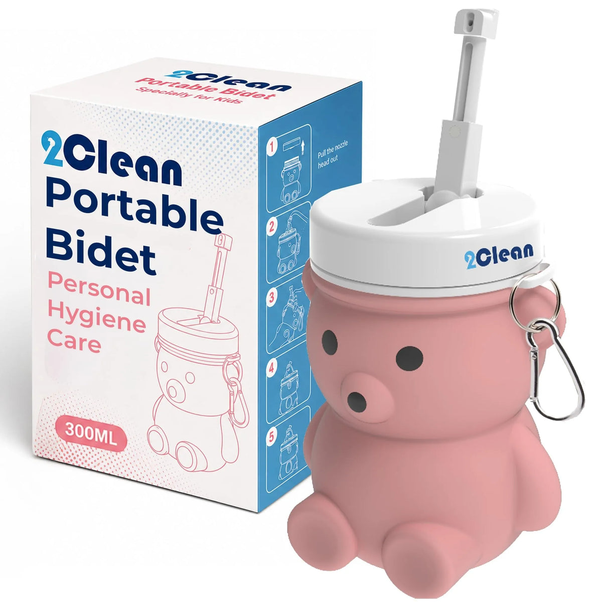 2Clean 300ml Collapsible Pink Bear Portable Bidet with Packaging Box