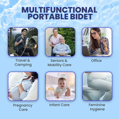 Multifunctional Portable Bidet Use Cases - Travel, Seniors, Office, Pregnancy, Infant, Feminine Hygiene