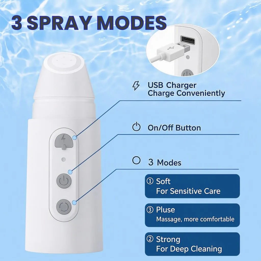 3 Spray Modes Controls and USB Charging Port Detail